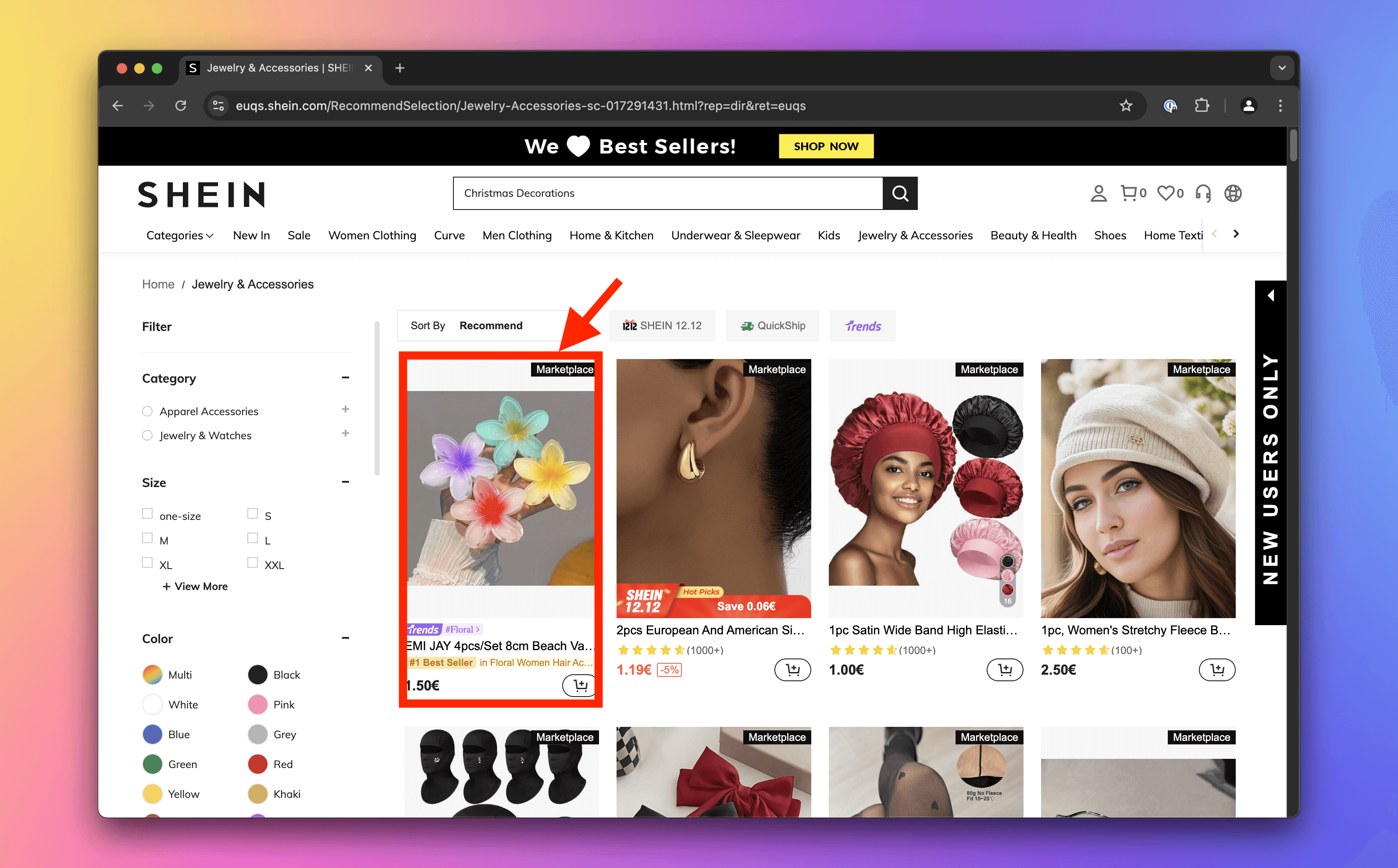 Products in Shein's Jewelry & Accessories category